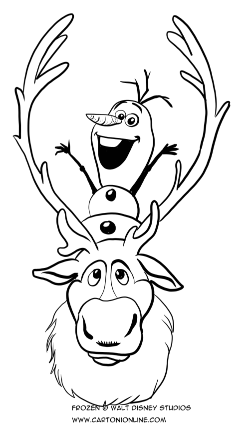 Dibujo de Olaf y Sven el reno  para colorear