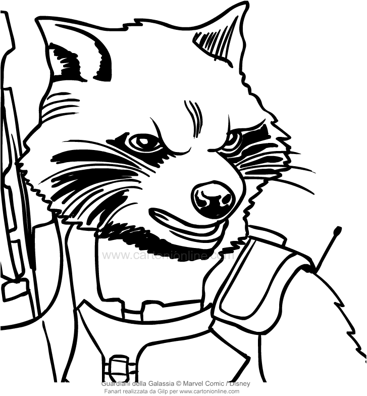 Dibujo Rocket Raccoon de la cara (Los Guardianes de la Galaxia) para imprimir y colorear