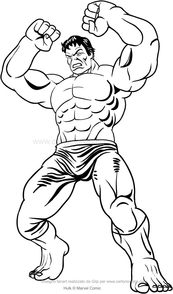 Dibujo de Hulk con los brazos alzados para imprimir y colorear