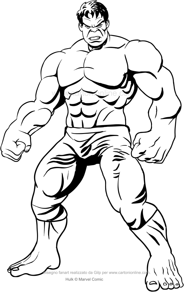 Dibujo de Hulk frontal para imprimir y colorear