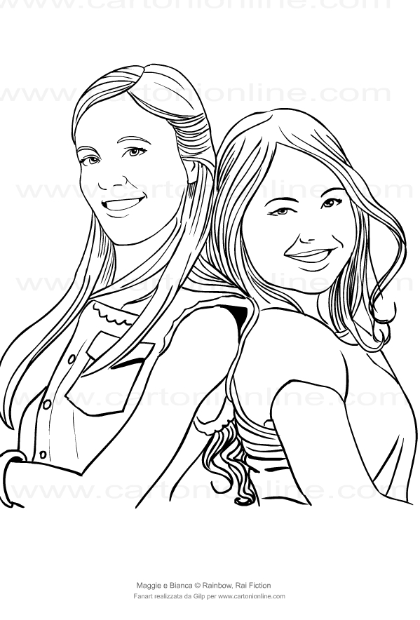 Dibujo de Maggie y Bianca para imprimir y colorear