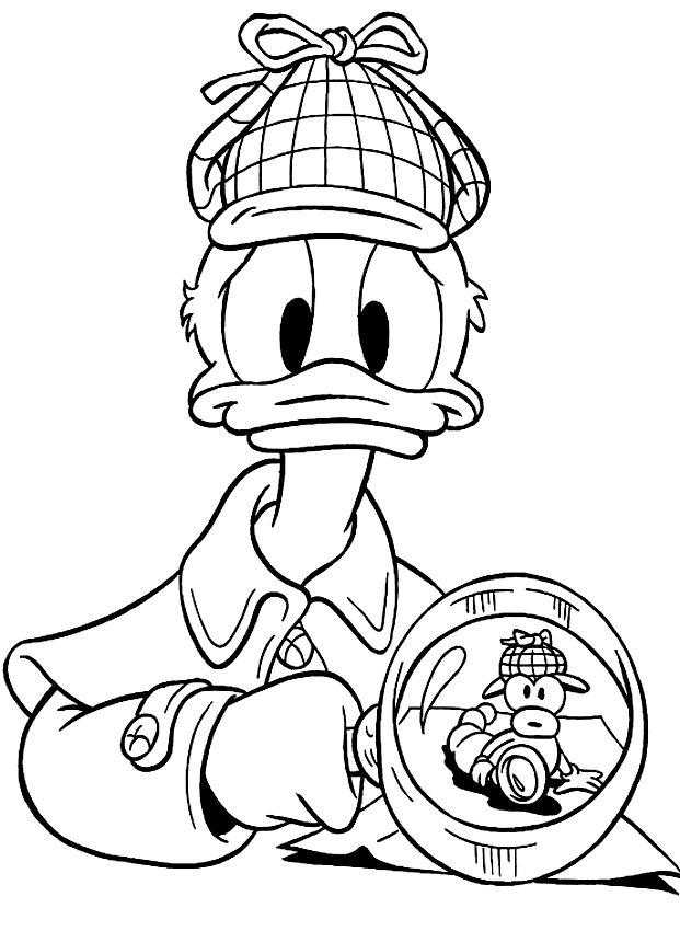 Dibujo de Pato Donald detective para imprimir y colorear 
