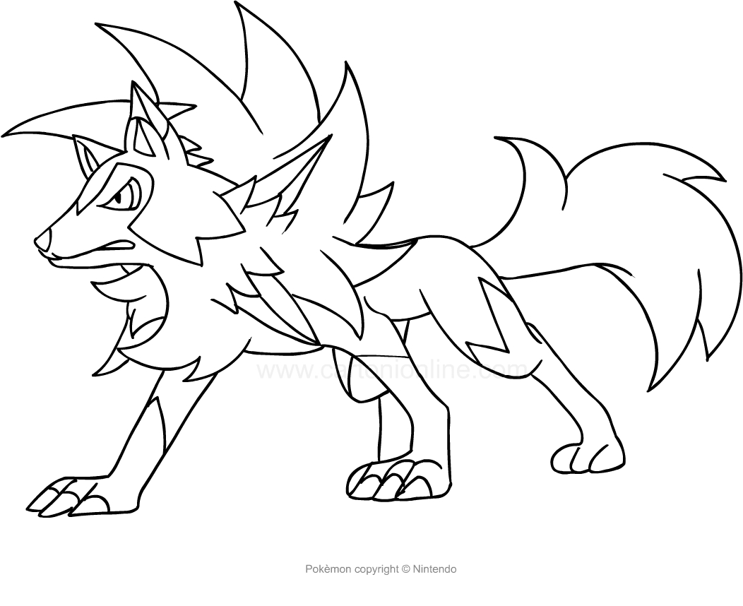 Dibujo para colorear Pokemon Lycanroc Forma Crepuscular