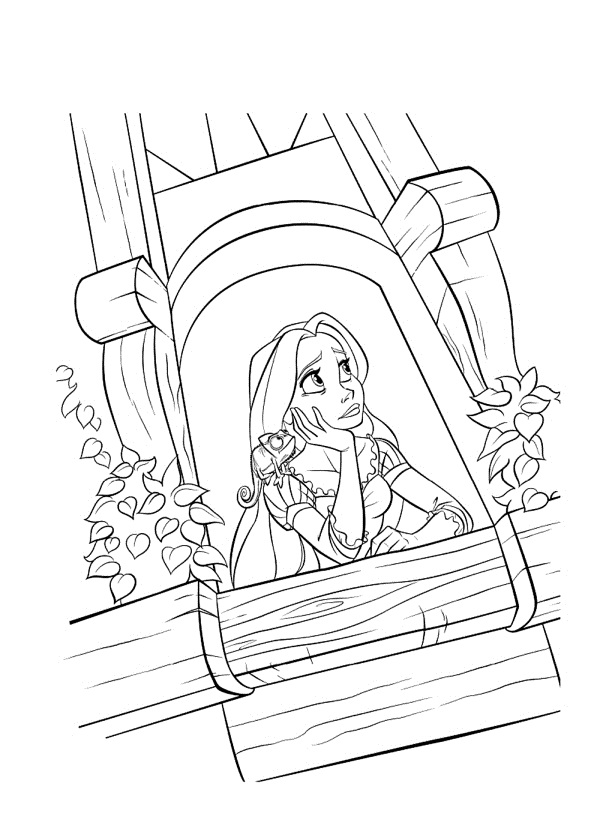 Dibujo de Rapunzel en el balcn para imprimir y colorear 