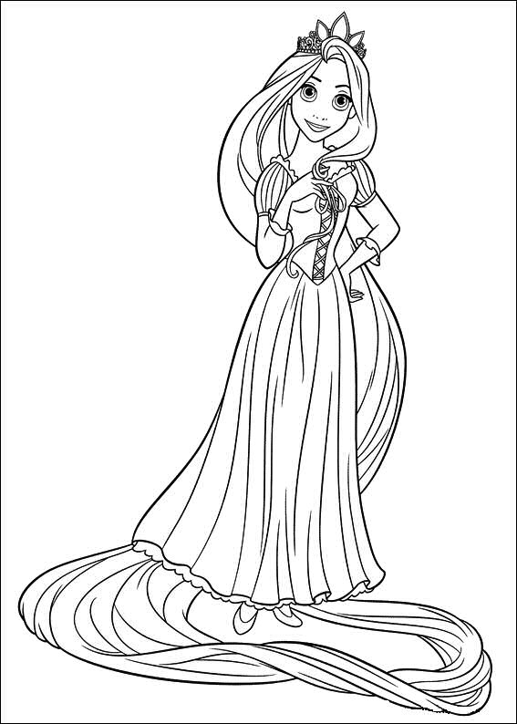 Dibujo de Rapunzel con diadema en la cabeza para imprimir y colorear 