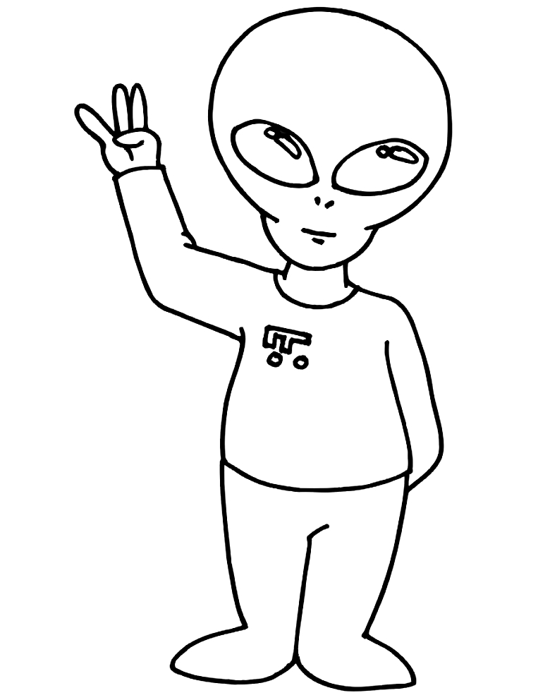Dibujo 2 de Aliens, extraterrestres y marcianos para imprimir y colorear
