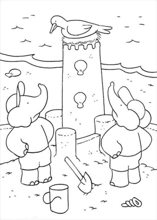 Dibujo 4 de Babar el elefante para imprimir y colorear