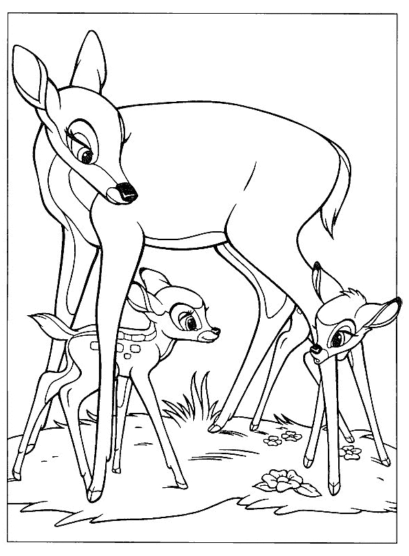 Tegning 1 av Bambi for å trykke og farge