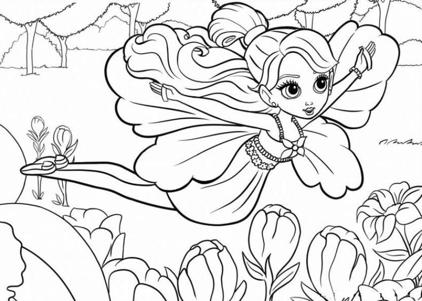 Drawing 20 of Barbie Thumbelina to print and color