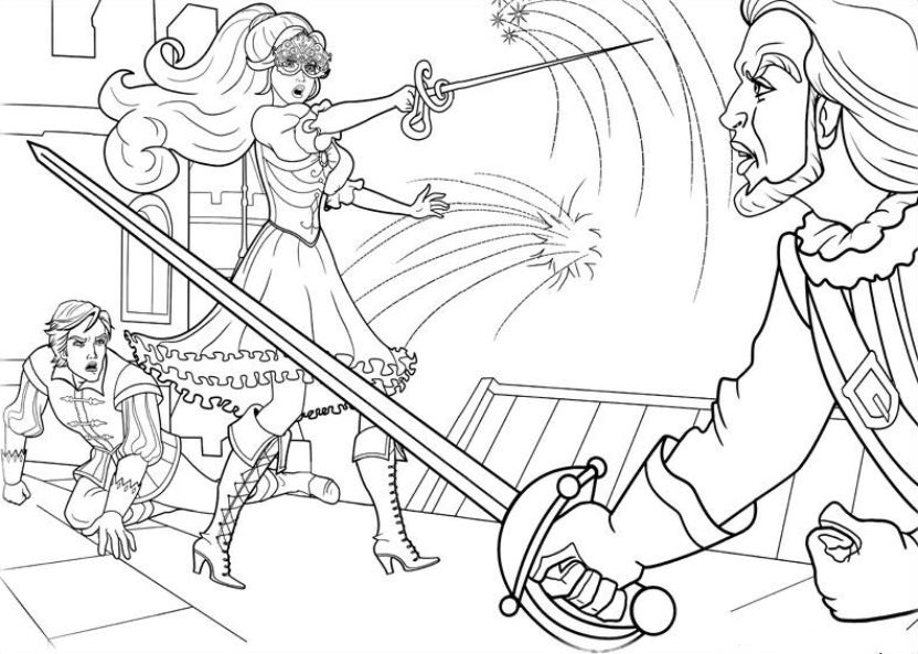 Drawing 20 from Barbie and the Three Musketeers coloring page to print and coloring