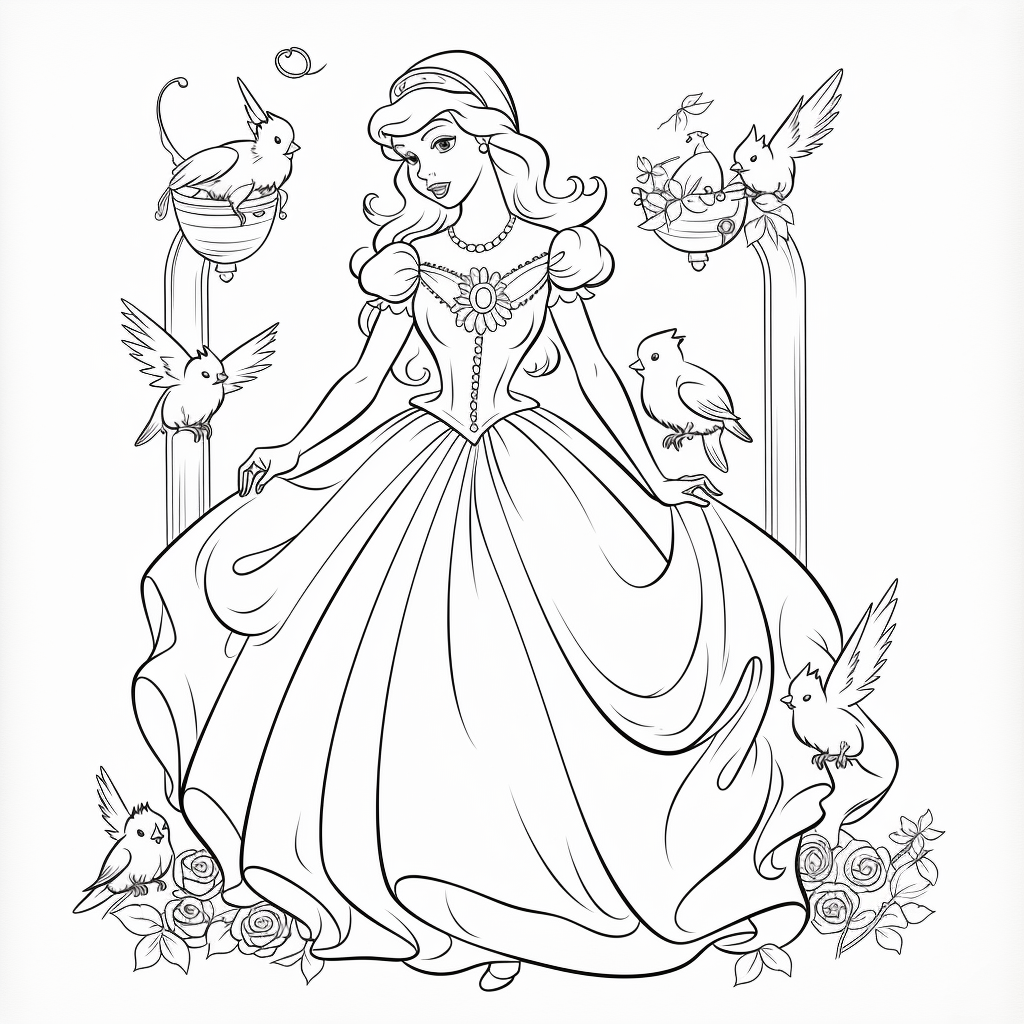 Cinderella with the little birds 02 from Cinderella coloring page to print and coloring