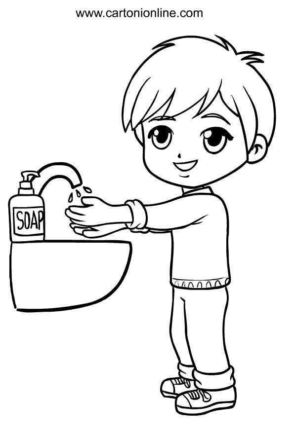 Child washes his hands   from Coronavirus coloring pages to print and coloring