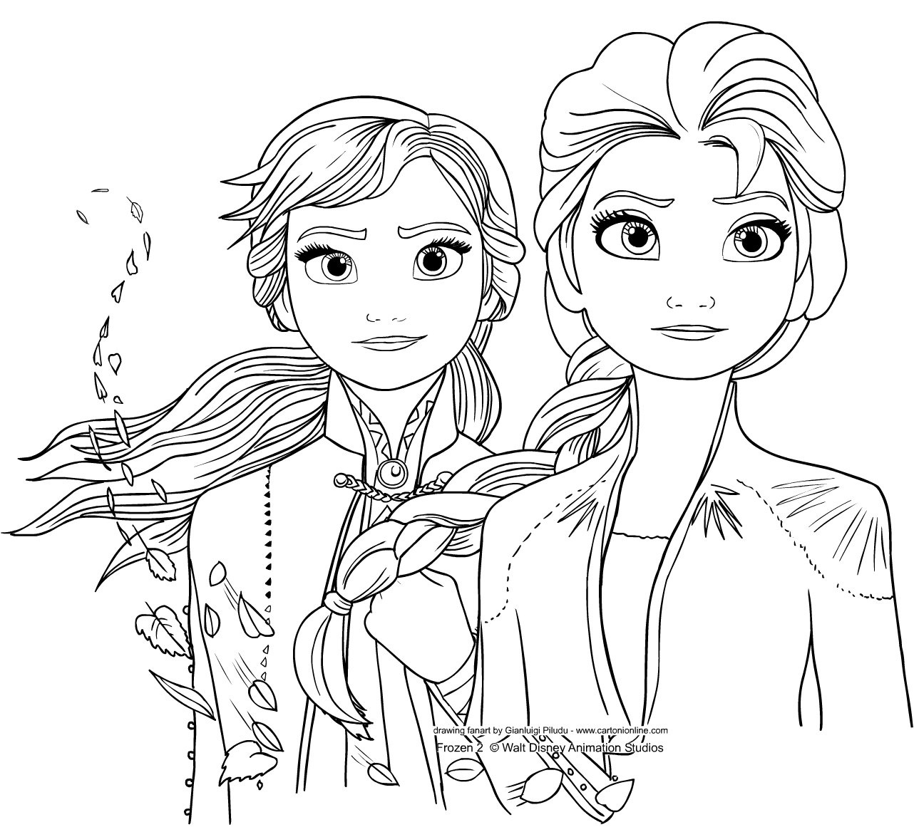 Elsa and Anna from Frozen 2 coloring pages to print and coloring