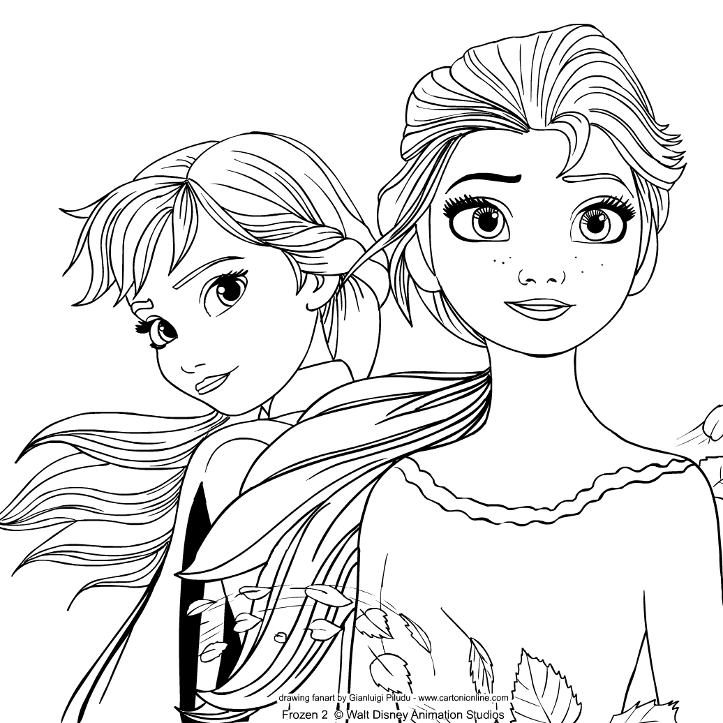 Dibujo de Elsa y Anna de Frozen 2 para imprimir y colorear