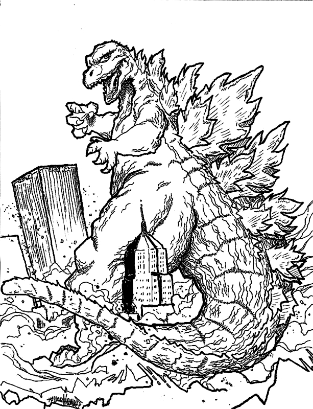 Drawing 1 from Godzilla coloring page to print and coloring