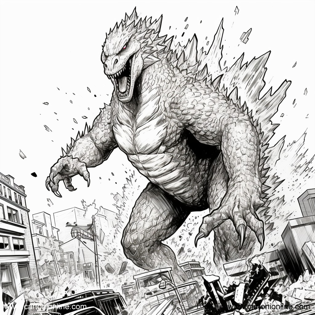 Desenho 01 de Godzilla para imprimir e colorir