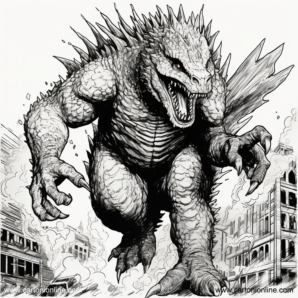 Ritning 09 av Godzilla för tryck och färg