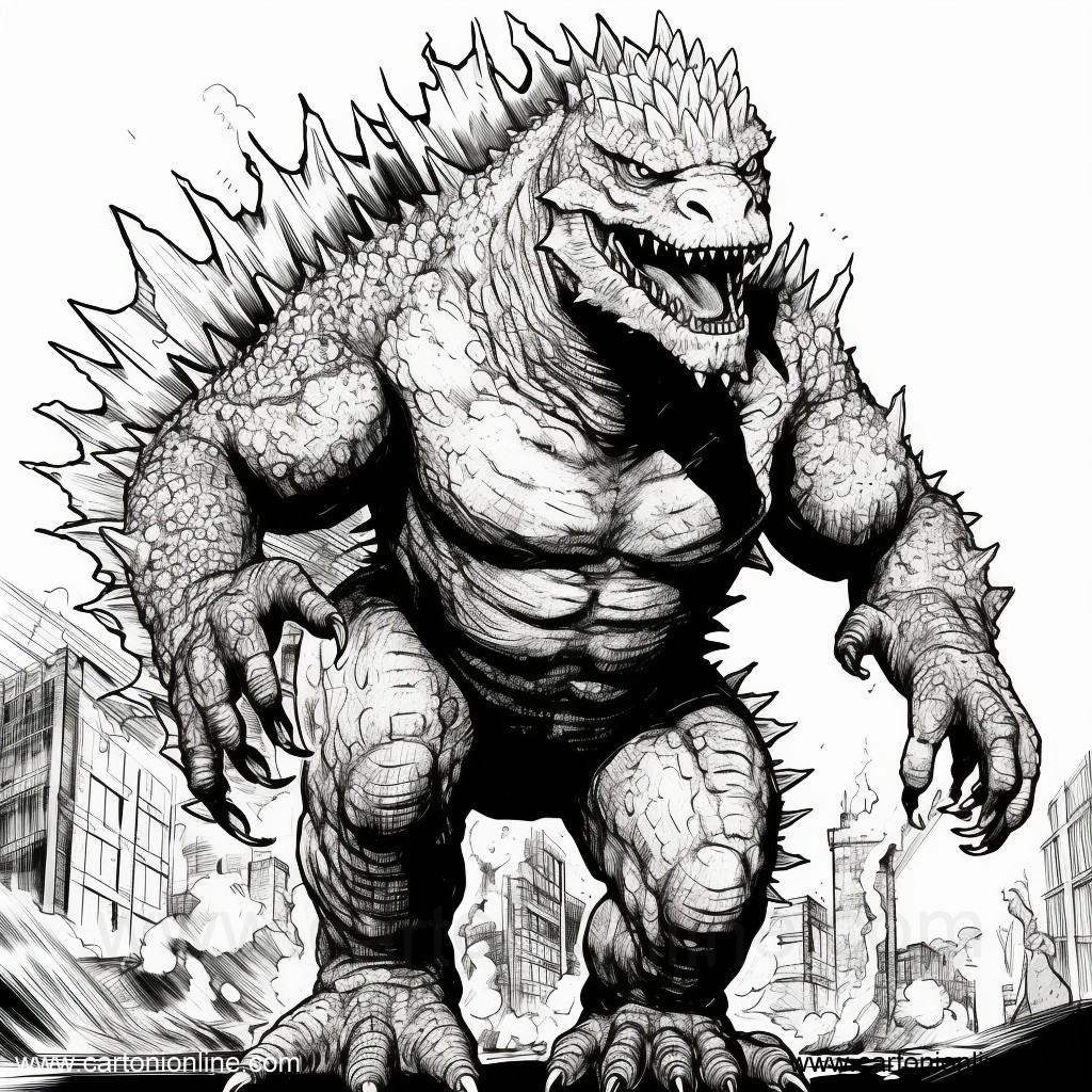 Ausmalbilder Godzilla 11  zum Drucken und Frben