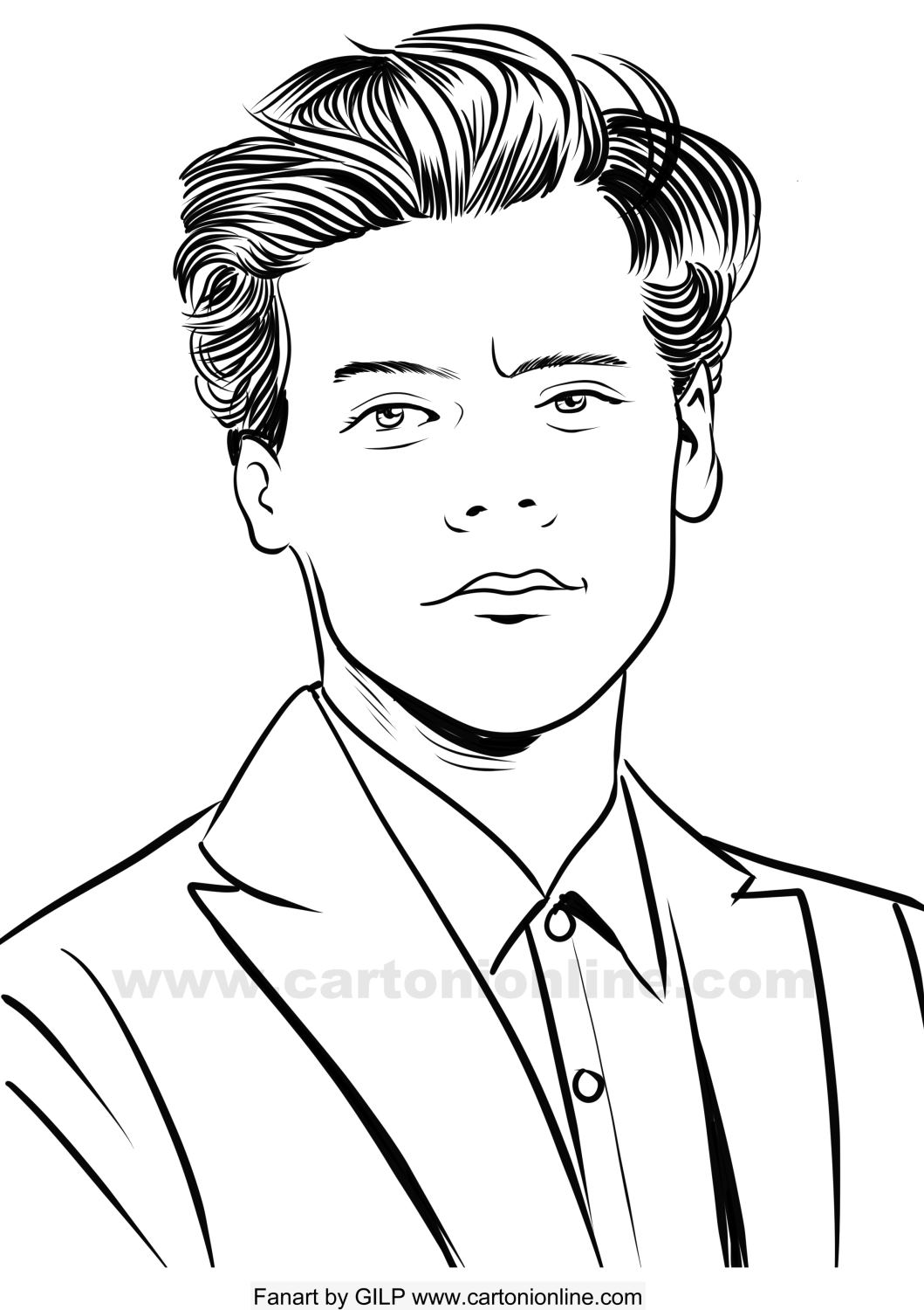 Drawing of Harry Styles 04 from One Direction to print and coloring