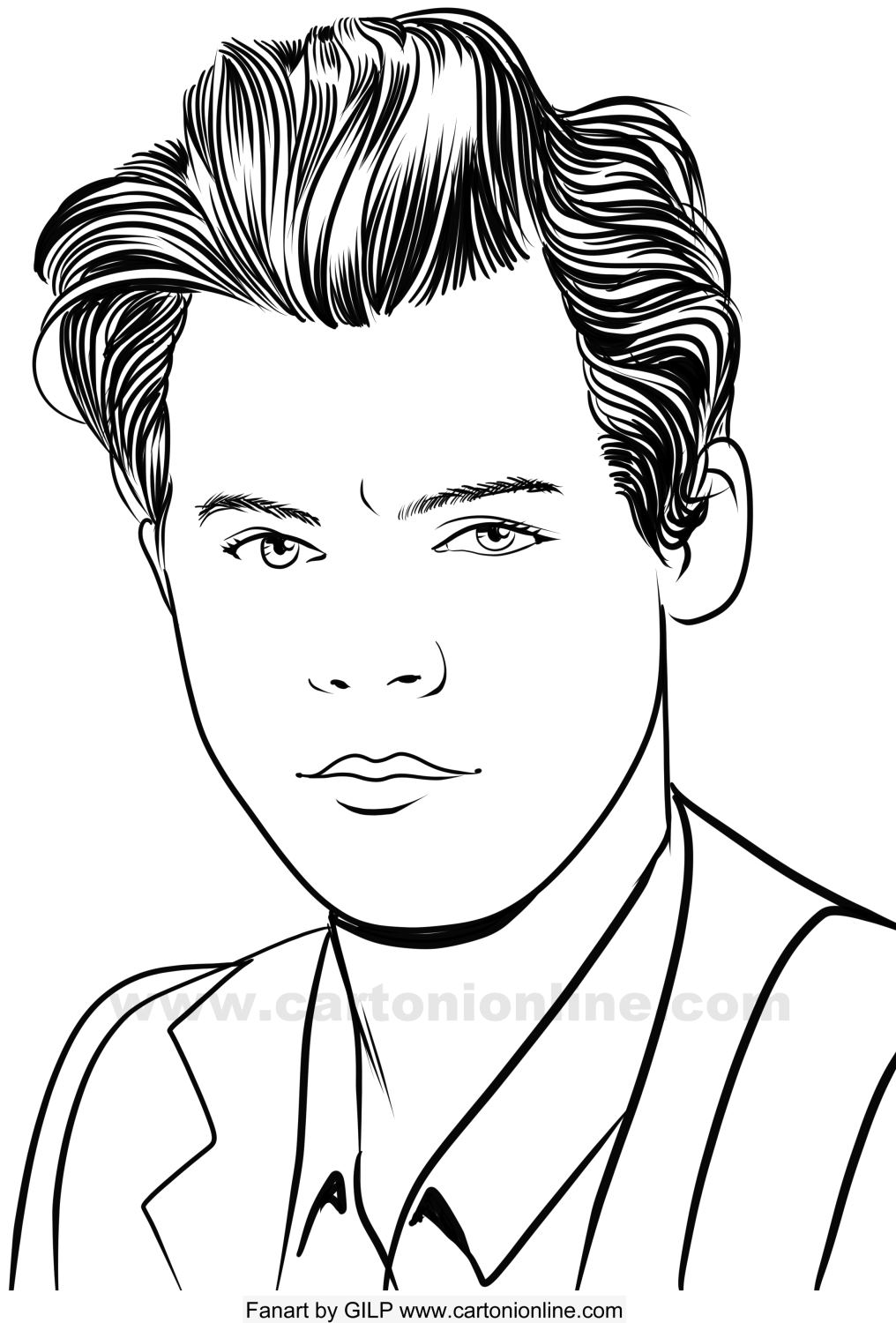 Drawing of Harry Styles 09 from One Direction to print and coloring