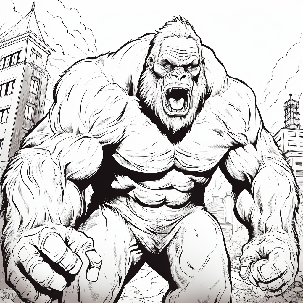Ritning 26 av King Kong för att skriva ut och färglägga