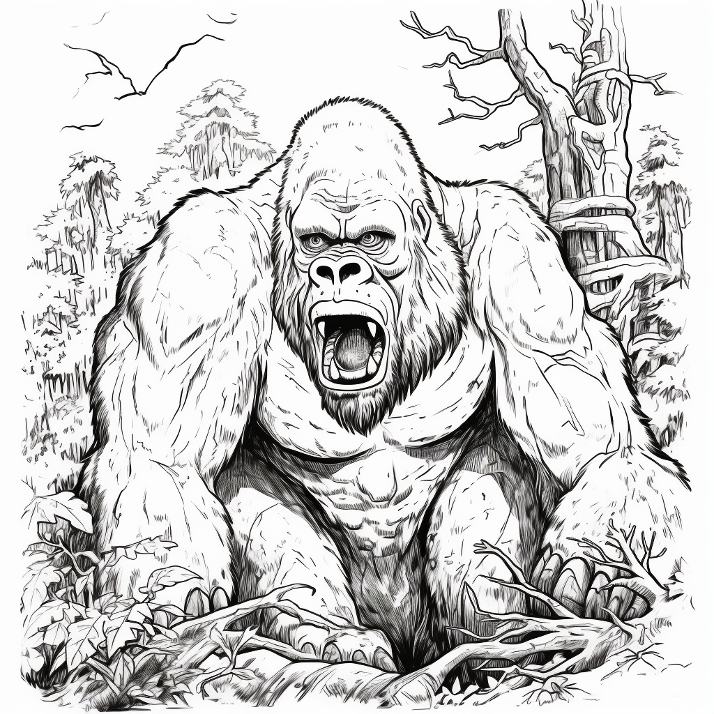 Ritning 29 av King Kong för att skriva ut och färglägga