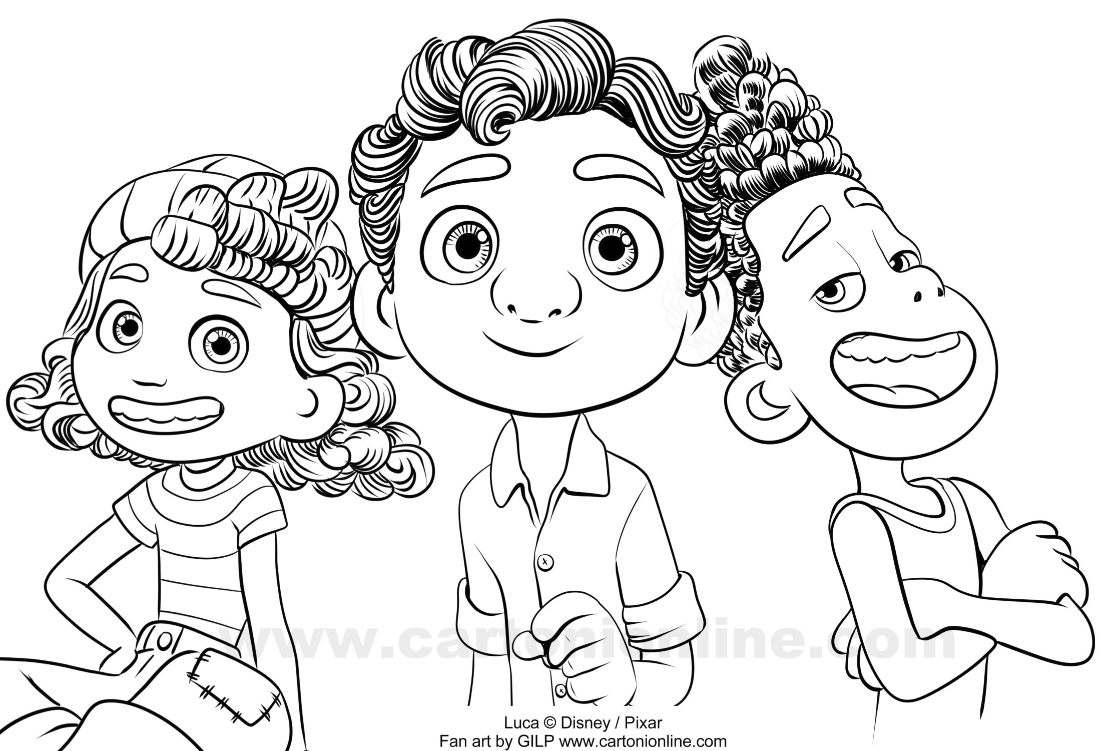 Coloriage de Luca Paguro, Alberto Scorfano, Giulia Marcovaldo de Luca (Disney/Pixar) à imprimer et colorier