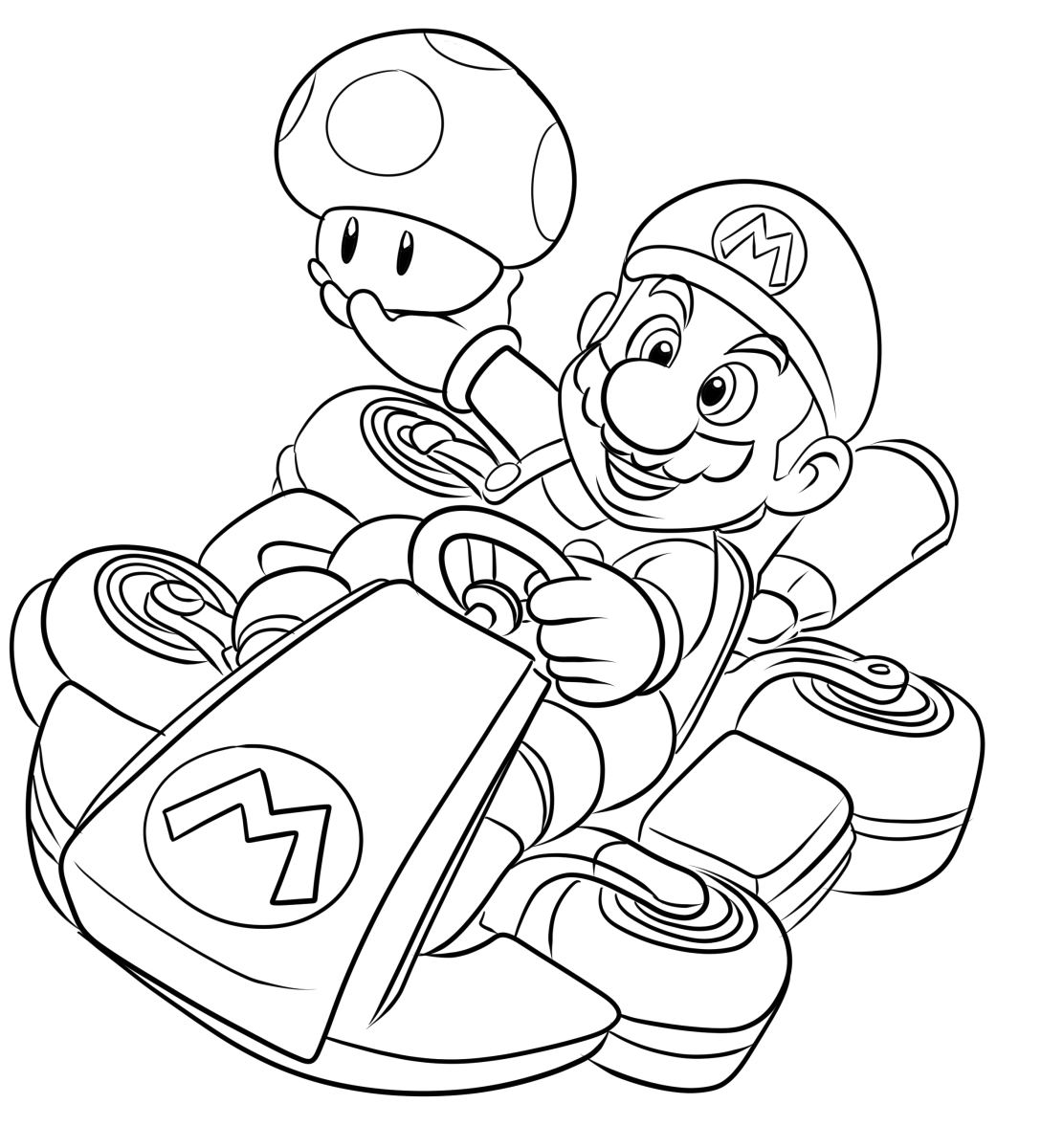 Tekening 04 van Mario Kart om af te drukken en te kleuren