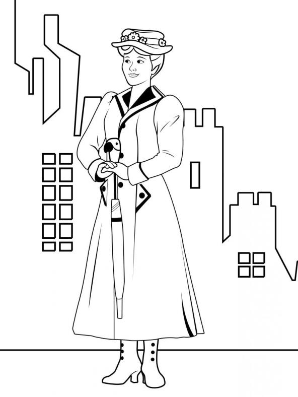 Disegno 3 di Mary Poppins da stampare e colorare