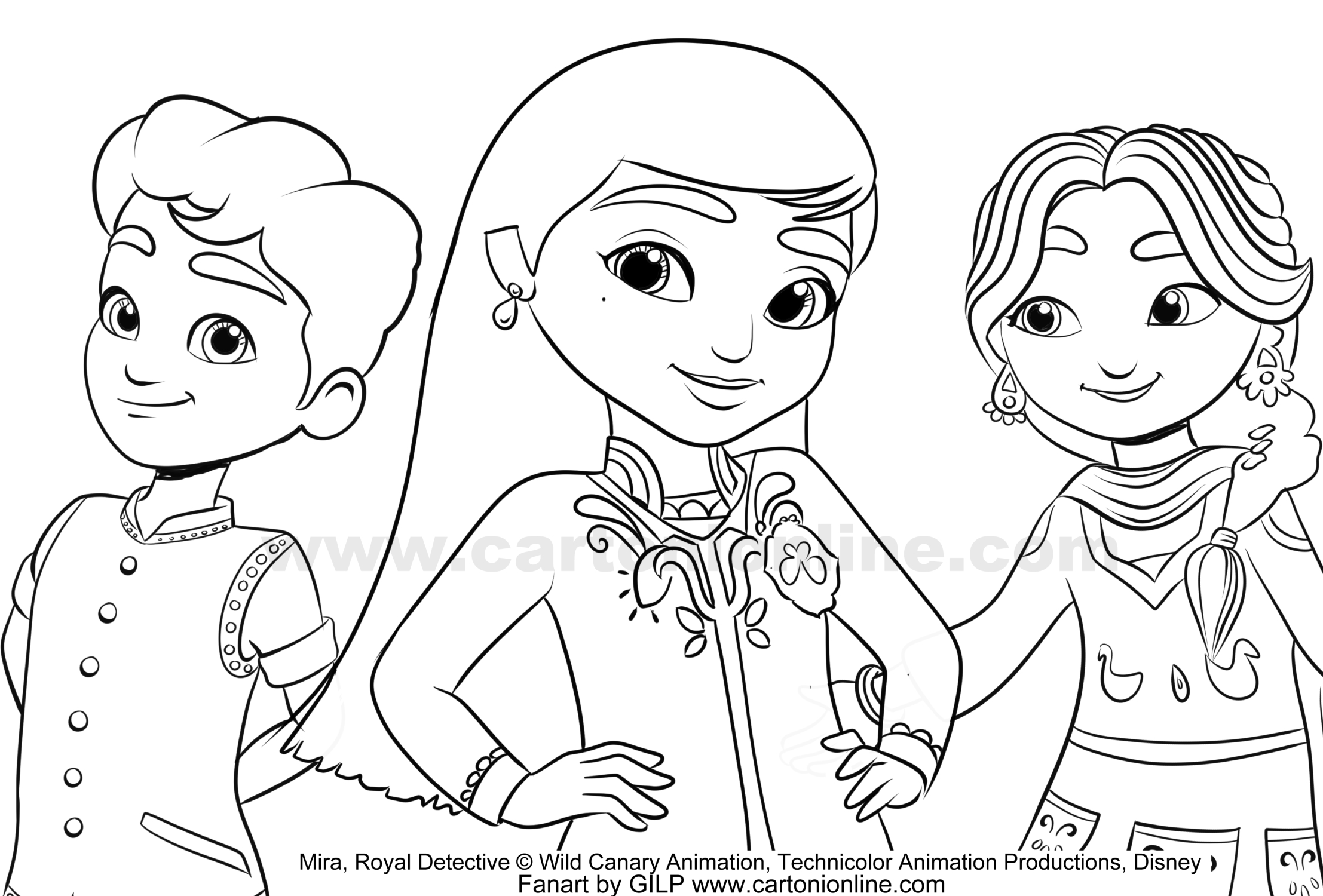 ミラ、ニール、プリヤディミラ-印刷して着色する王立探偵の着色ページ