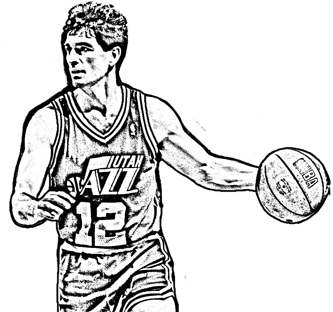 NBA篮球的John Stockton着色页要进行打印和着色