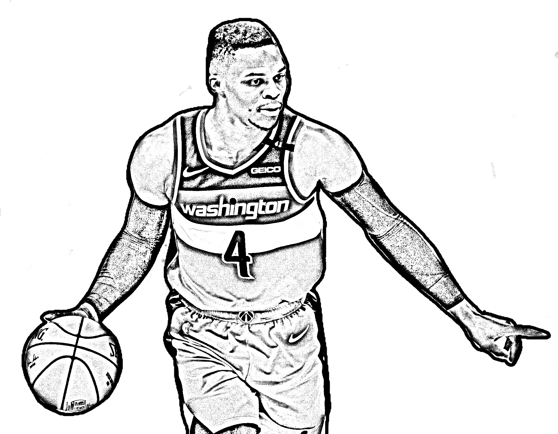 NBA篮球着色页上的Russell Westbrook进行打印和着色