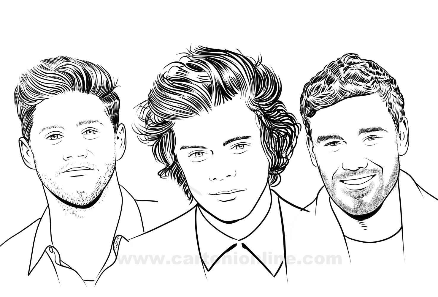 Dibujo de Niall Horan, Harry Styles, Liam Payne de One Direction para imprimir y colorear