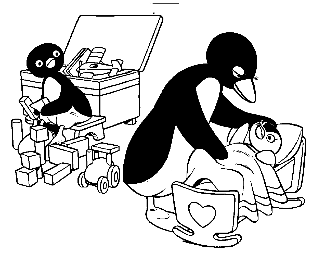 Tekening 2 van Pingu om af te drukken en in te kleuren