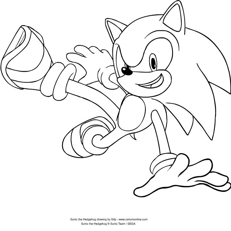 Dibujo para colorear de Sonic the Hedgehog saltando hacia nosotros