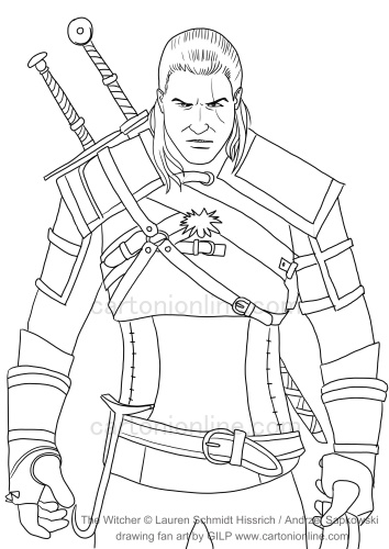 Geralt Rivia from The Witcher coloring page to print and coloring