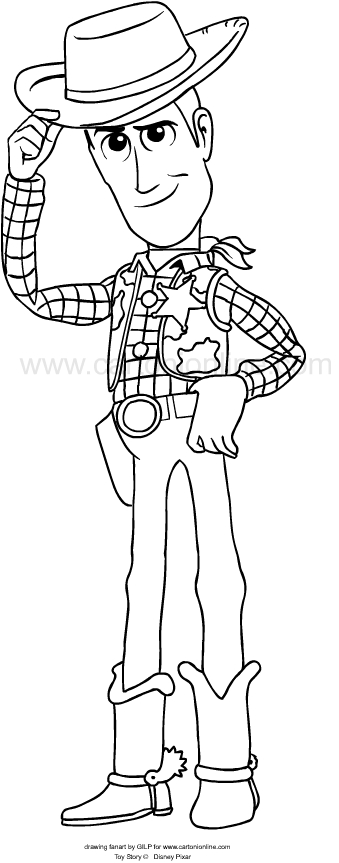 Desenho de Woody de Toy Story 4 para imprimir e colorir