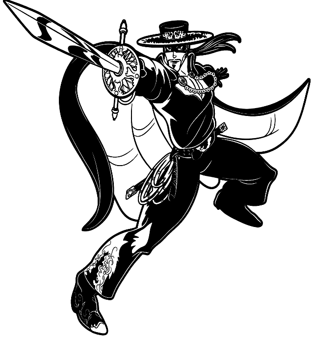 Ritning 11 av Zorro för tryck och färg