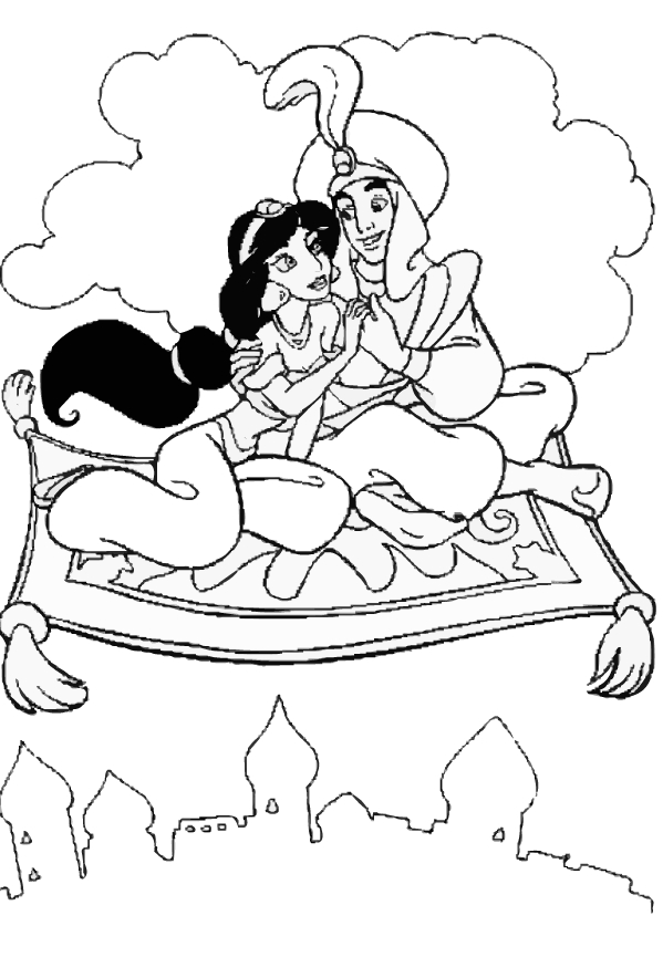 Dibujo 1 de Aladdin para imprimir y colorear