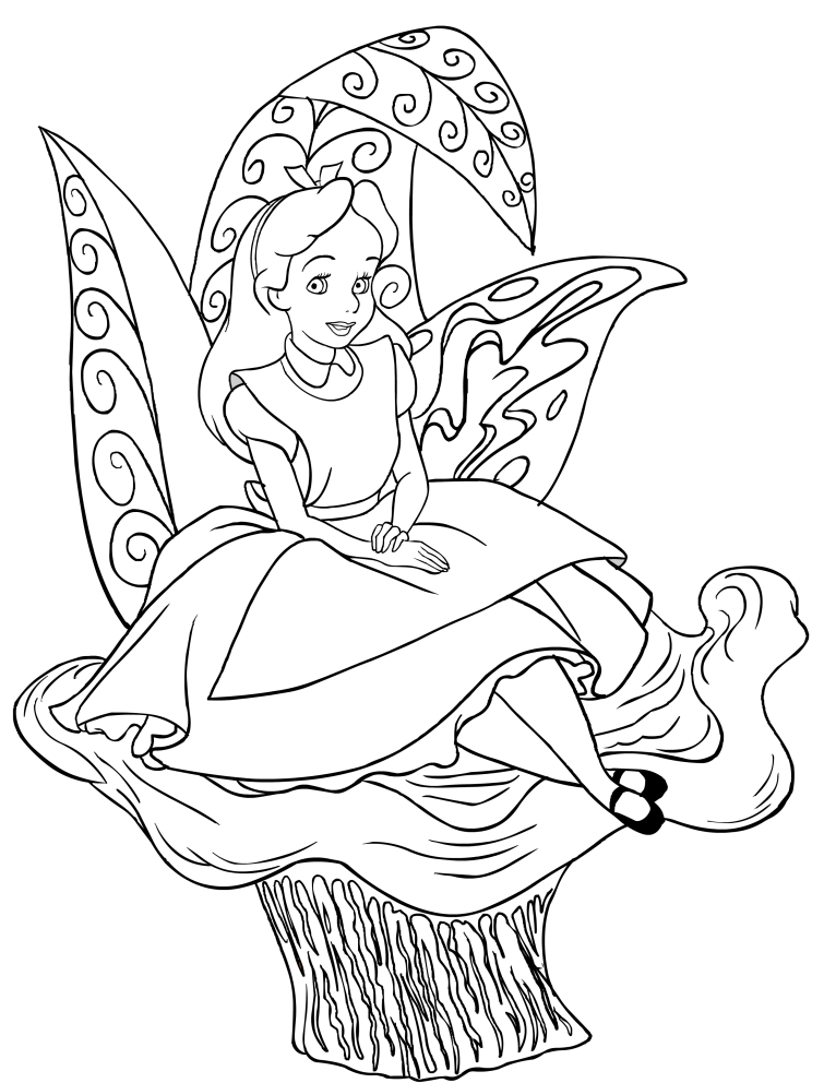 Disegno di Alice nel paese delle meraviglie con la tazza di tè, da stampare e colorare