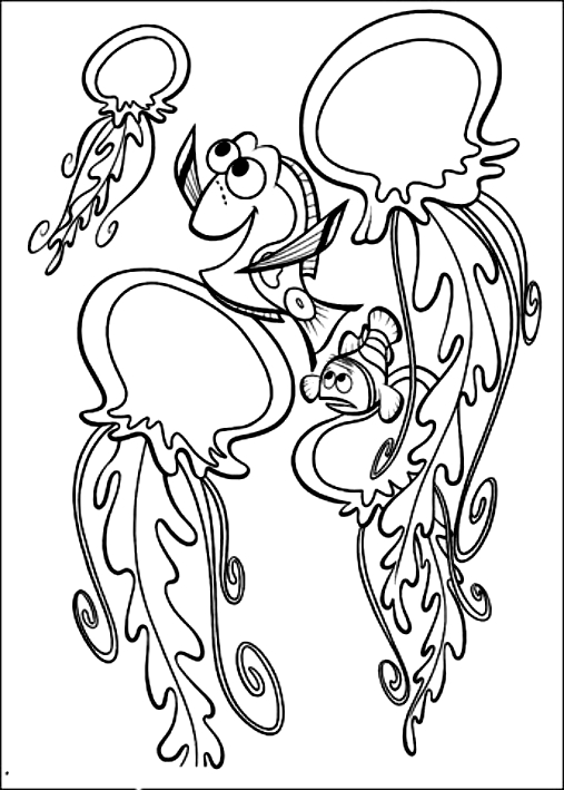 Dibujo de Marlin, Dory y la Medusa para imprimir y colorear