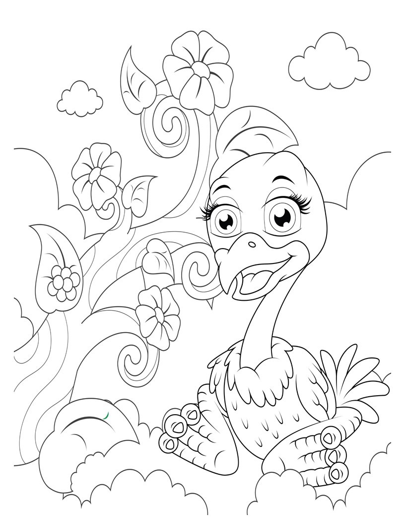 Disegno da colorare di avvoltoio kawaii per bambini