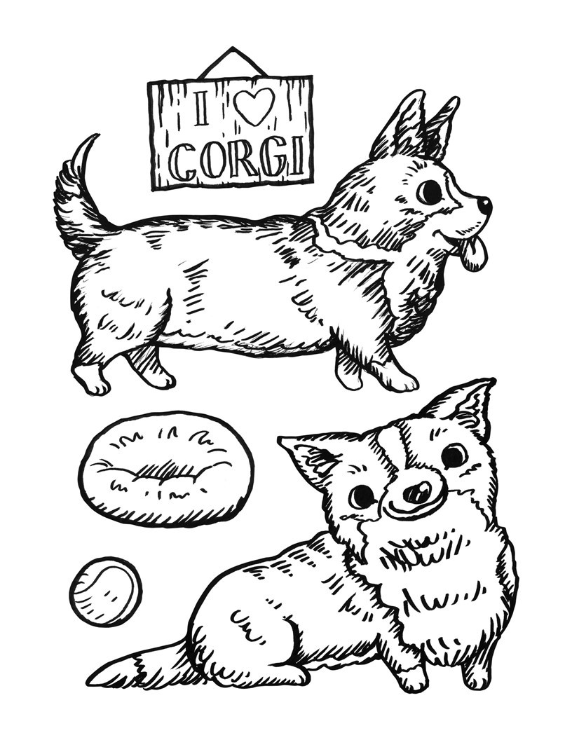 Orient mundstykke mus eller rotte Kawaii corgi hund tegninger til farvelægning for børn