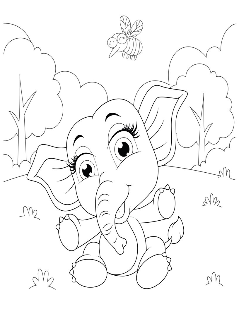 صفحة التلوين kawaii الفيل