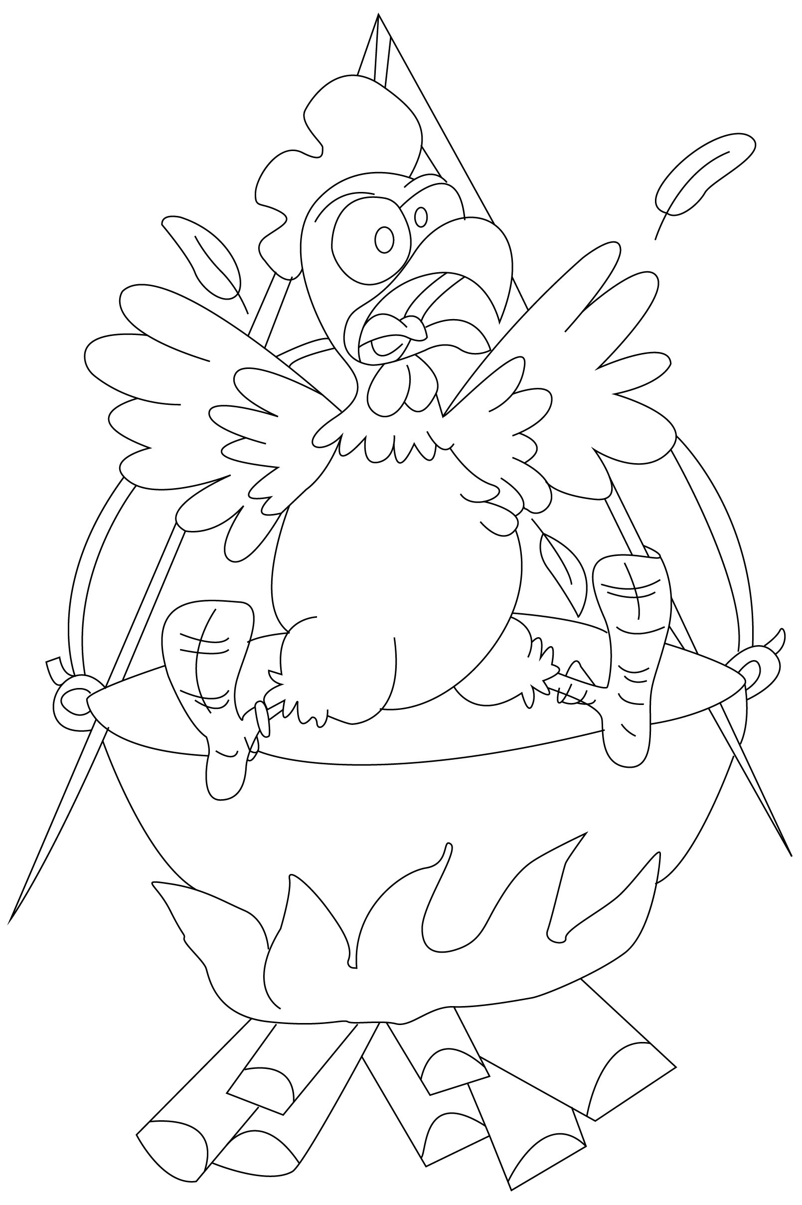 Coloring page of chicken in the pot for children