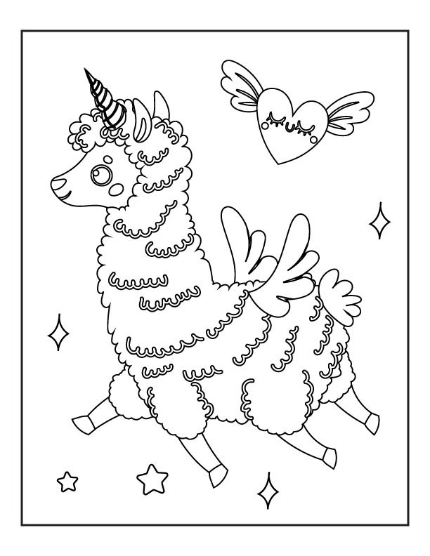 Coloriage de lama licorne pour les enfants
