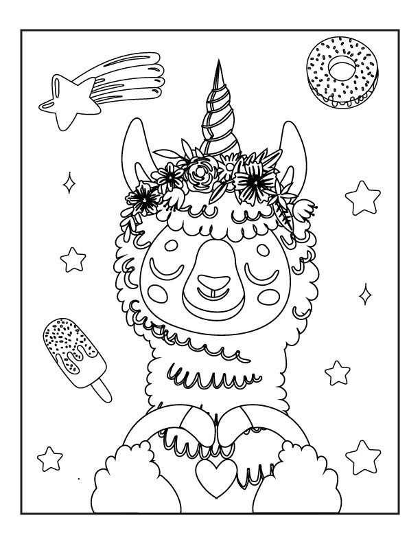 Disegno da colorare di lama unicorno per bambini