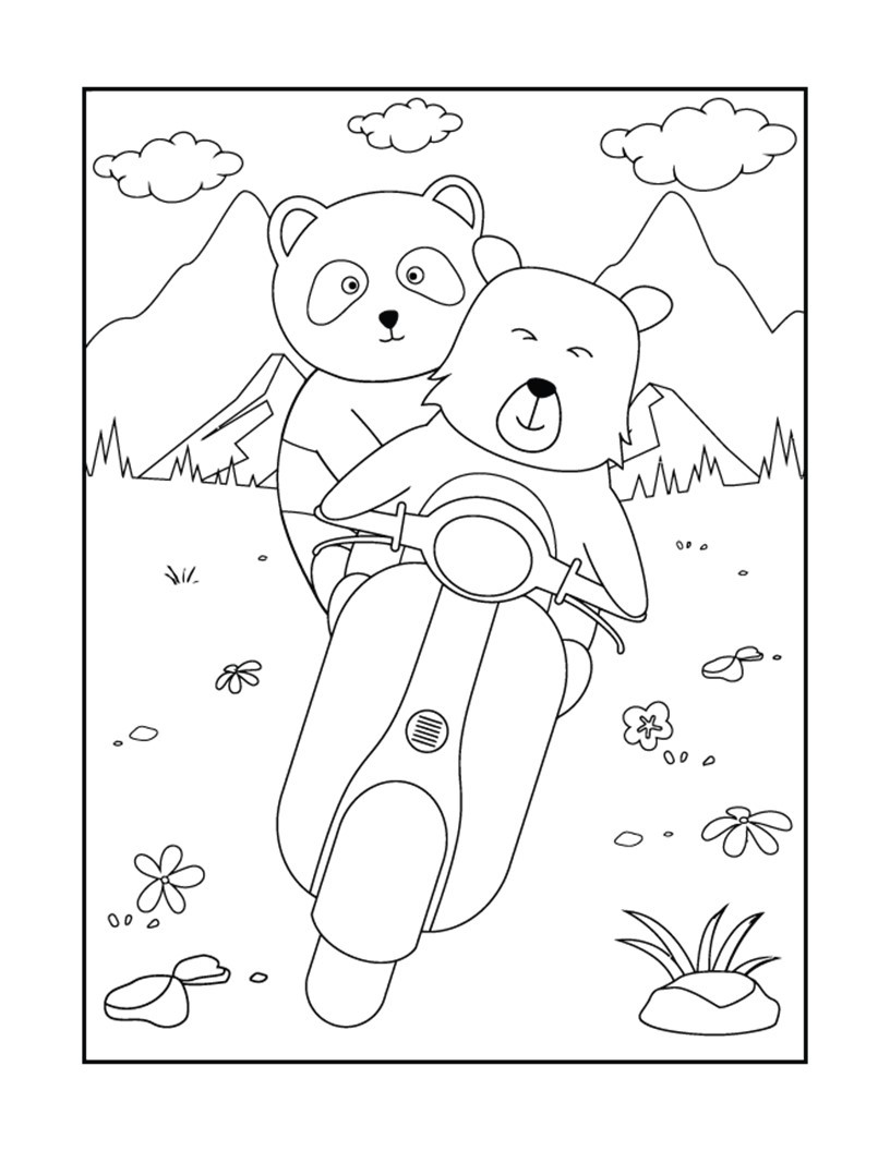 Disegno da colorare di orsi in_moto kawaii
