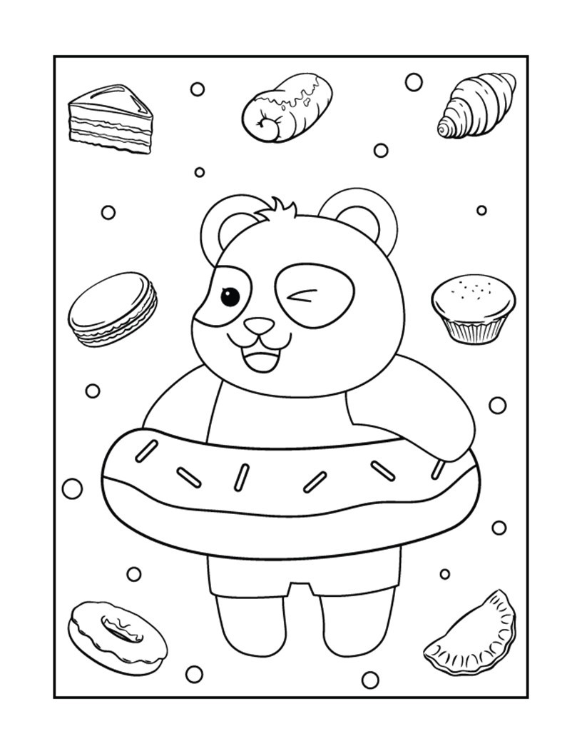 Disegno da colorare di orso ciambella kawaii