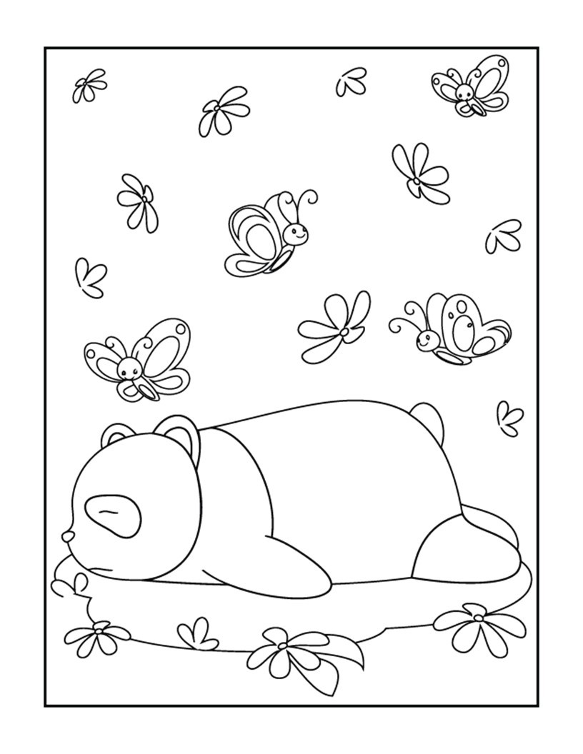 Disegno da colorare di orso che dorme kawaii